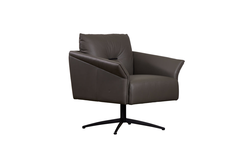 Porter Designs Porter Virgo Swivel Accent Chair In Gray Leather - Mid-century Modern Design With Flared Arms Gray Leather 12-204-02t-0239-kit