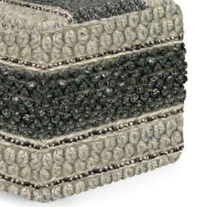 English Elm Grady Square Pouf - Artisan Woven Green & Natural Wool, Perfect Footstool And Accent Furniture B136P159323
