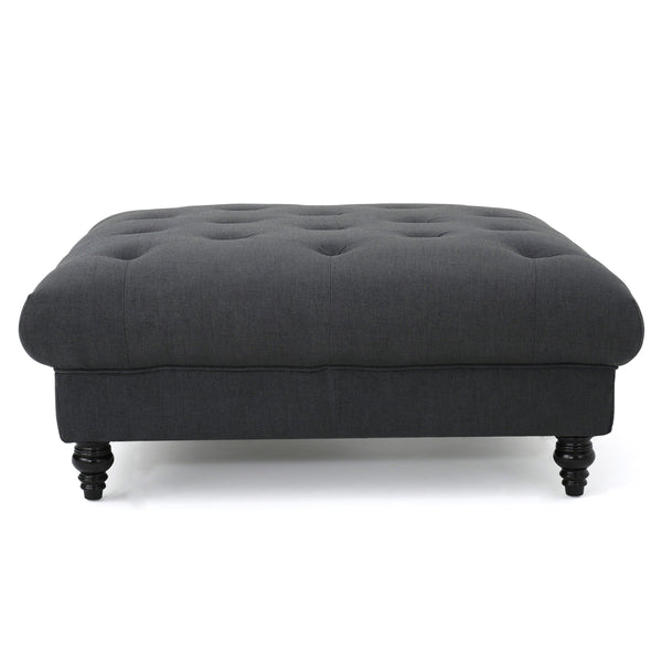 English Elm Madrid Round Tufted Ottoman Plush Cream Polyester Footrest for Living Room Decor 54130.00DGY