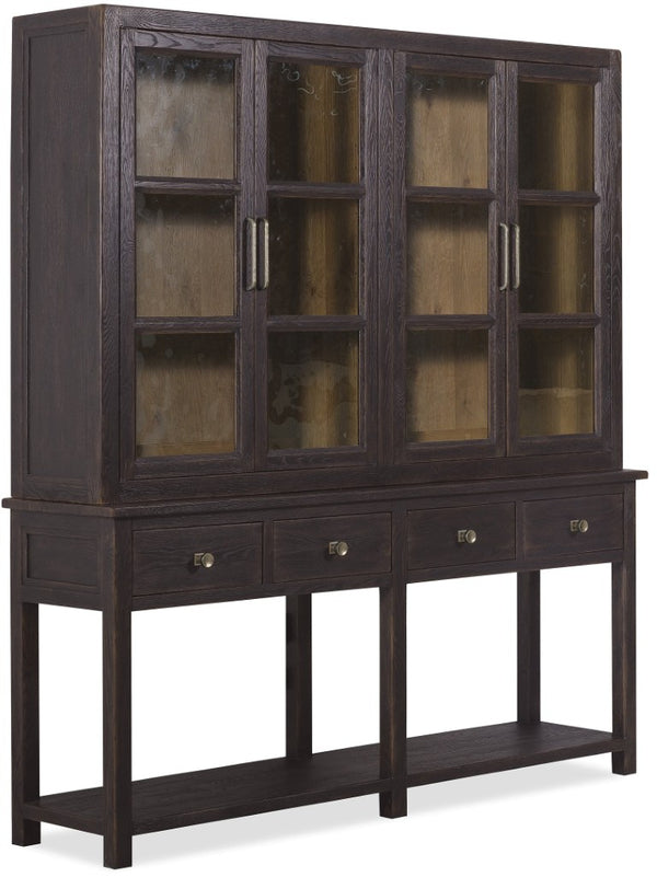 Hooker Furniture Driftwood Buckboard Display Sideboard With Glass Doors, Adjustable Shelves & Self-Closing Drawers Blacks 6820-75900-99