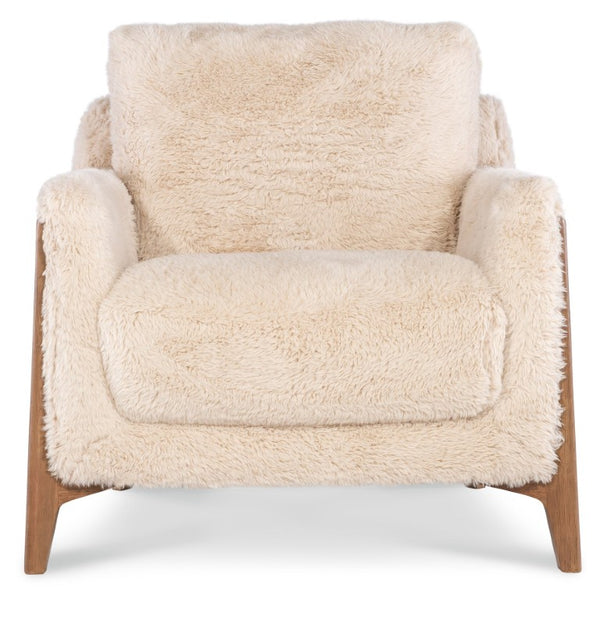 Hooker Furniture Cynthia Plush Yakety Yak Sand Faux Fur Accent Chair With Natural Wood Legs — Cozy Modern Comfort CC453-404
