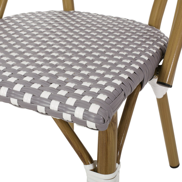 English Elm French Bistro Outdoor Chair Set of 2 Handwoven Pe Rattan Aluminum Cafe Patio Seating 69959.00GRY