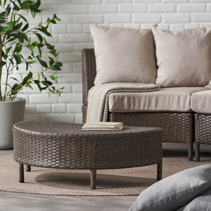 English Elm Christopher Knight Home® - PT LIMON Coffee Table – Stylish Faux Rattan & Iron Frame, No Assembly, 270 lb Capacity, Modern Low Profile Table Brown 54787.00BRN