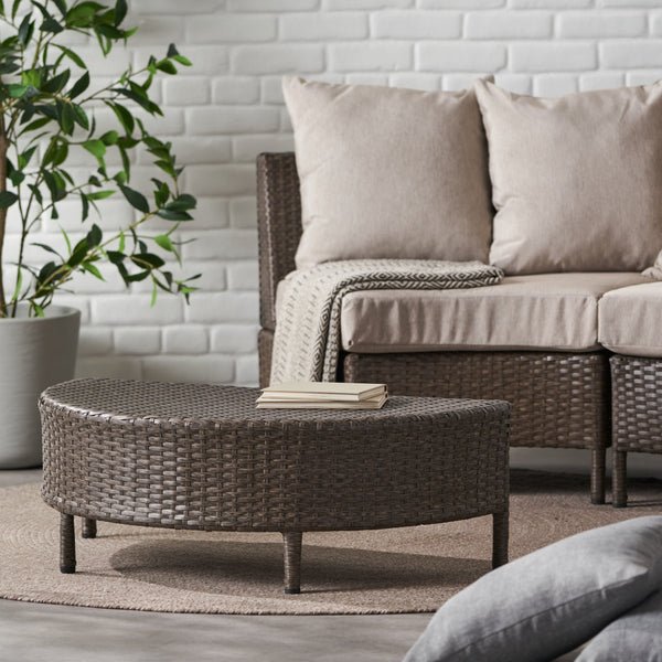 English Elm Christopher Knight Home® - PT LIMON Coffee Table – Stylish Faux Rattan & Iron Frame, No Assembly, 270 lb Capacity, Modern Low Profile Table Brown 54787.00BRN