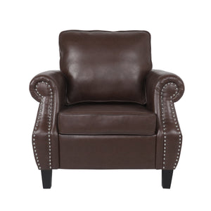 English Elm Club Chair Faux Leather Deep Seat Lounge with Dark Birch Legs for Living Room 71403.00PUDBRN