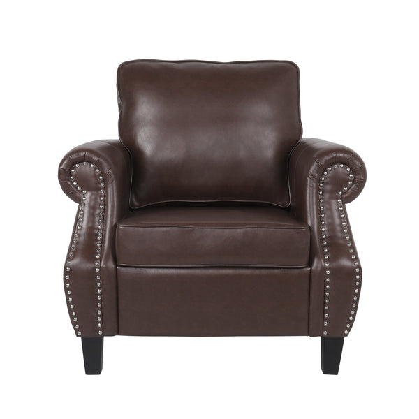English Elm Club Chair Faux Leather Deep Seat Lounge with Dark Birch Legs for Living Room 71403.00PUDBRN