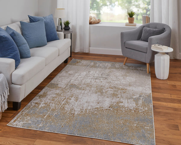 Feizy Rugs Aura Luxurious High-low Pile Abstract Rug - Modern Design In Gold And Silver For Sophisticated Spaces Ivory,Brown,Gray Polyester,Polypropylene Aur39lnfgldgryp18