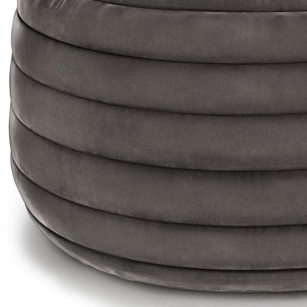 English Elm Vivienne Velvet Round Pouf Ottoman — Turquoise Handcrafted Footstool, Supportive Polystyrene Fill Dark Gray B136P159344