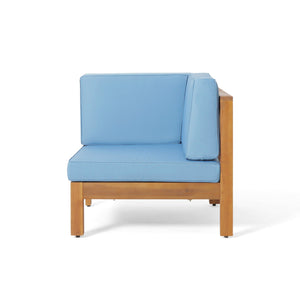 English Elm Brava Solid Acacia Cross-back Outdoor Corner Chair with Water-resistant Cushion 64489.00BLU