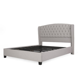 English Elm Queen Wingback Platform Bed Tufted Polyester Upholstery Solid Birch Legs Bedroom 60542.00LGY-Q-FULL BED