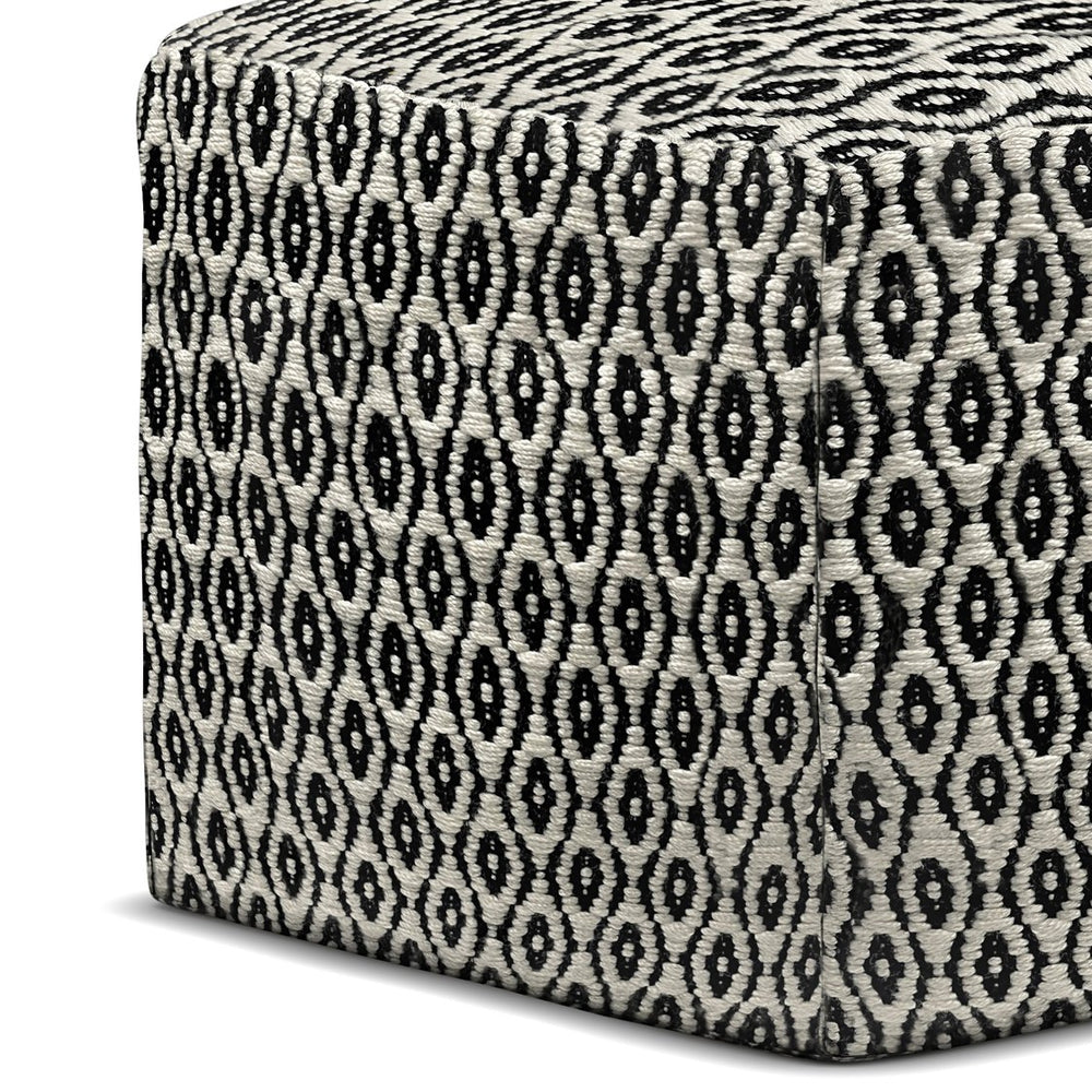 English Elm Kiana Square Woven Outdoor Indoor Pouf - Black/White Recycled PET, Water & UV Resistant Accent Seat B136P159027