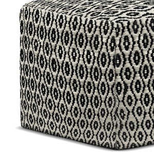 English Elm Kiana Square Woven Outdoor Indoor Pouf - Black/White Recycled PET, Water & UV Resistant Accent Seat B136P159027