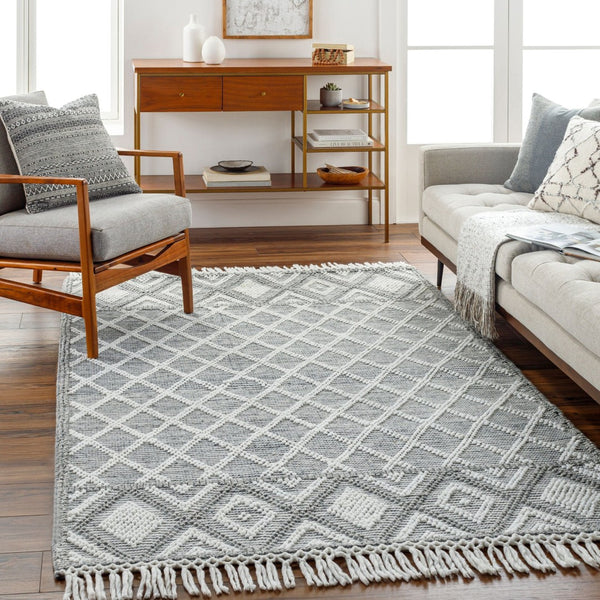 Livabliss Fleur Handwoven Boho Accent Rug with Fringe Eco Recycled Yarn Entryway Bedroom Slate, Charcoal 27" x 45" FLE2300-2339