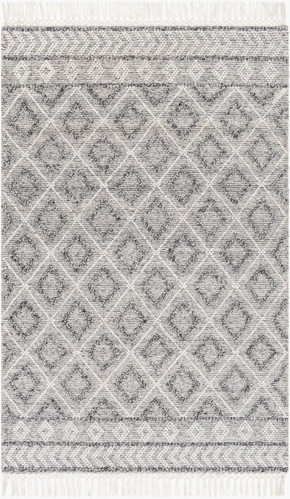 Livabliss Fleur Handwoven Bohemian Accent Rug Recycled Yarn Fringe Detail for Entryway or Bedside White, Gray 9' x 12' FLE2301-912