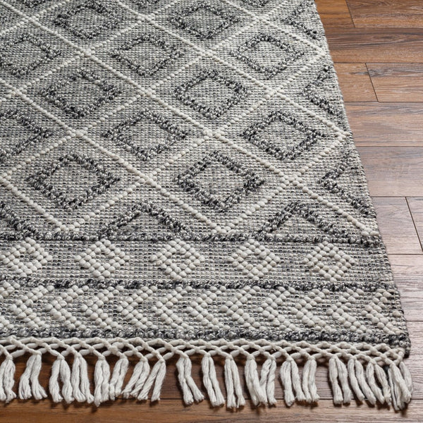 Livabliss Fleur Handwoven Bohemian Accent Rug Recycled Yarn Fringe Detail for Entryway or Bedside White, Gray 9' x 12' FLE2301-912
