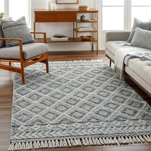 Livabliss Fleur Handwoven Bohemian Accent Rug Recycled Yarn Fringe Detail for Entryway or Bedside White, Gray 9' x 12' FLE2301-912