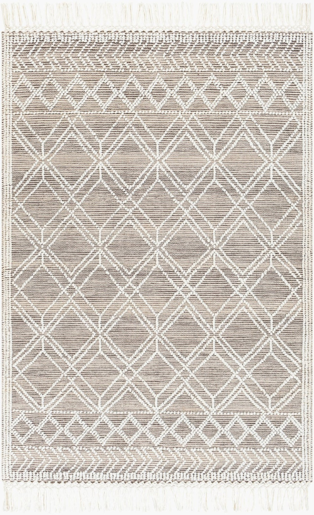Livabliss Fleur Handwoven Bohemian Accent Rug Recycled Pet Yarn Fringe Artisan Bedside Floor White, Dark Bro 27" x 45" FLE2302-2339