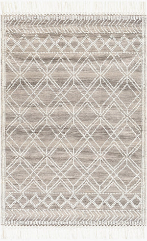 Livabliss Fleur Handwoven Bohemian Accent Rug Recycled Pet Yarn Fringe Artisan Bedside Floor White, Dark Bro 27" x 45" FLE2302-2339