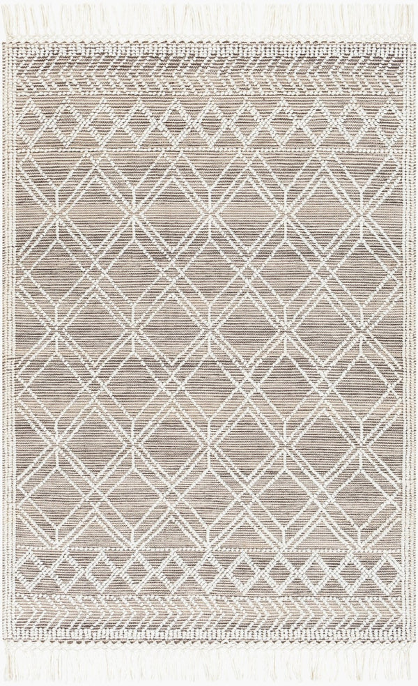 Livabliss Fleur Handwoven Bohemian Accent Rug Recycled Pet Yarn Fringe Artisan Bedside Floor White, Dark Bro 27" x 45" FLE2302-2339