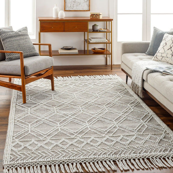 Livabliss Fleur Handwoven Bohemian Accent Rug Recycled Pet Yarn Fringe Artisan Bedside Floor White, Dark Bro 27" x 45" FLE2302-2339