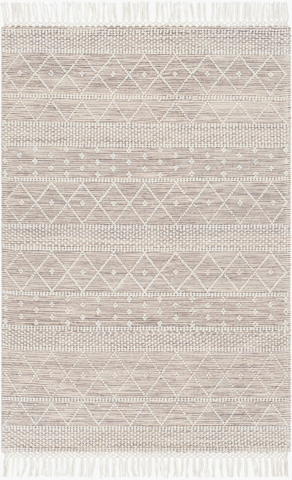 Livabliss Fleur Hand Woven Artisan Area Rug with Fringe Global Bohemian Style for Any Room White, Dark Bro 5' x 7'6" FLE2306-576
