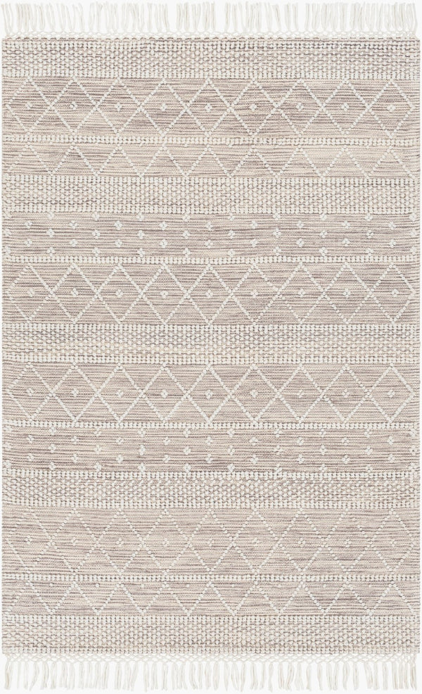 Livabliss Fleur Hand Woven Artisan Area Rug with Fringe Global Bohemian Style for Any Room White, Dark Bro 5' x 7'6" FLE2306-576
