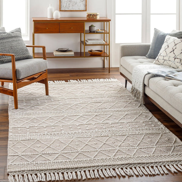 Livabliss Fleur Hand Woven Artisan Area Rug with Fringe Global Bohemian Style for Any Room White, Dark Bro 5' x 7'6" FLE2306-576
