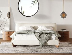VIG Furniture Fleury Cream Upholstered Eastern King Bed With Walnut Solid Wood Legs, Low-Profile Modern Design VGCS-21073-BED-eastern