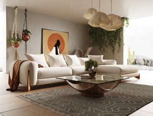 VIG Furniture Fleury Cream Fabric Right-Facing Chaise Sectional Sofa With Walnut Legs, Plush Feather-Foam Comfort & 800Lb Capacity VGCS-21073-S-CW-RAF