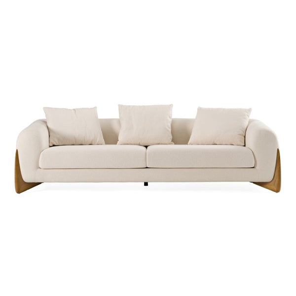 VIG Furniture Fleury Cream Fabric Sofa With Walnut Legs — Contemporary 100" Plush Foam & Feather Cushions, No-Assembly VGCS-21073-SO