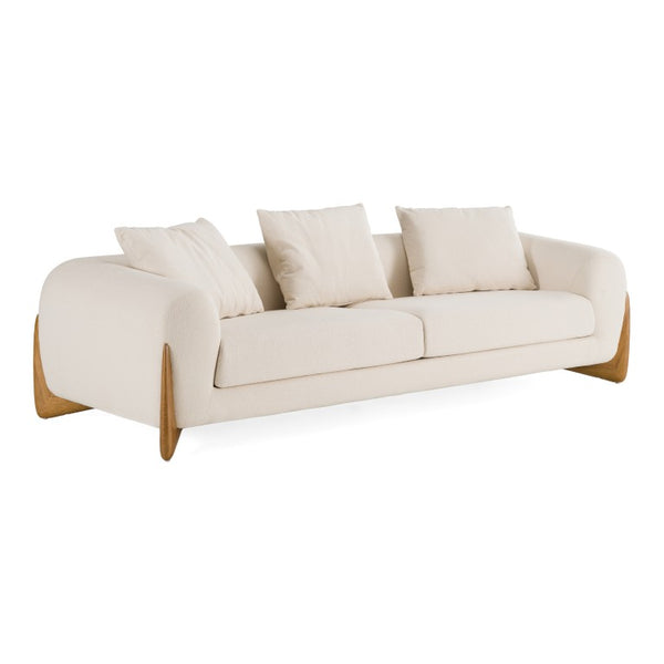 VIG Furniture Fleury Cream Fabric Sofa With Walnut Legs — Contemporary 100" Plush Foam & Feather Cushions, No-Assembly VGCS-21073-SO