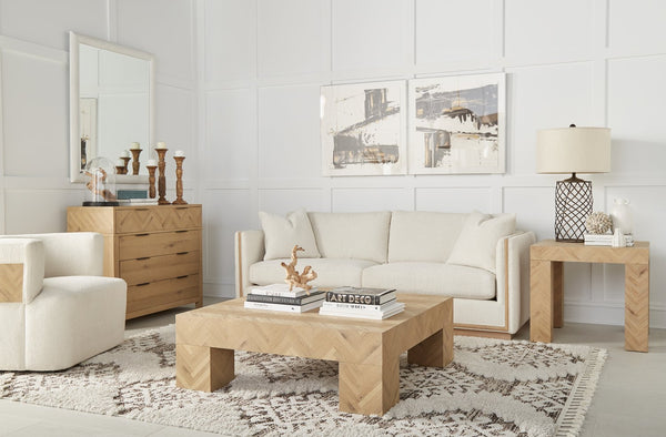 A.R.T. Furniture Cassat Channeled Sofa In Okla Snow With Washed Oak Accents - Casual Contemporary Comfort & Style White Parawood Solids With Ash Embossing,Foam,Fabric 522501-5302aa