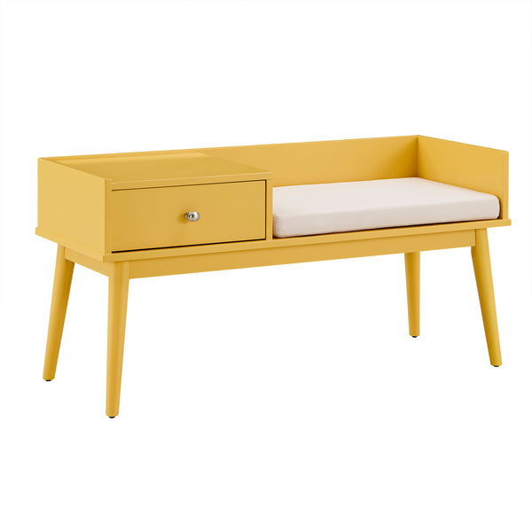Homelegance By Top-Line Aeron 1-Drawer Cushioned Entryway Bench Yellow Rubberwood