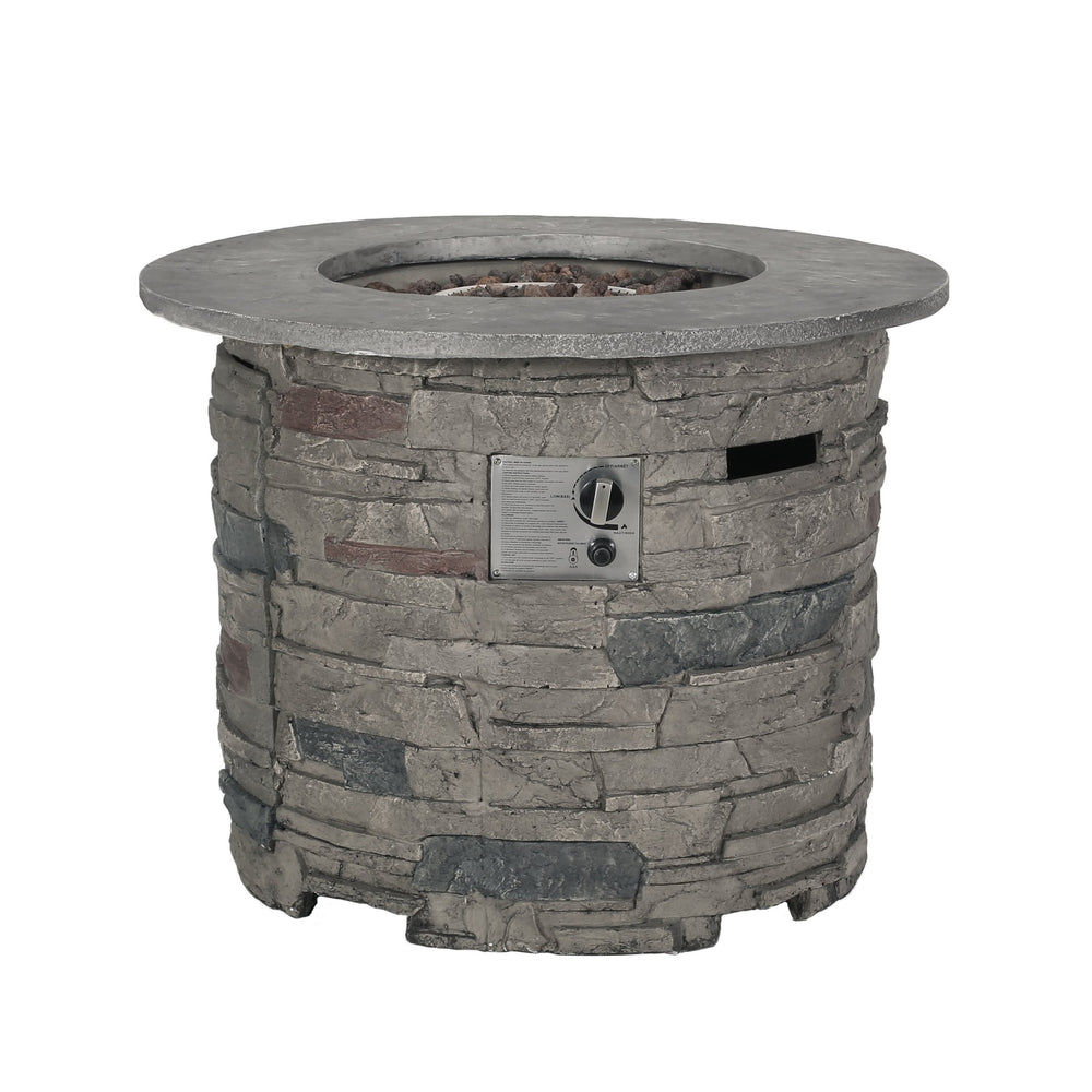 English Elm Outdoor Round Propane Fire Pit Table Mgo Stone Finish 40000 Btu Patio Heater 57564.00GRY-40K