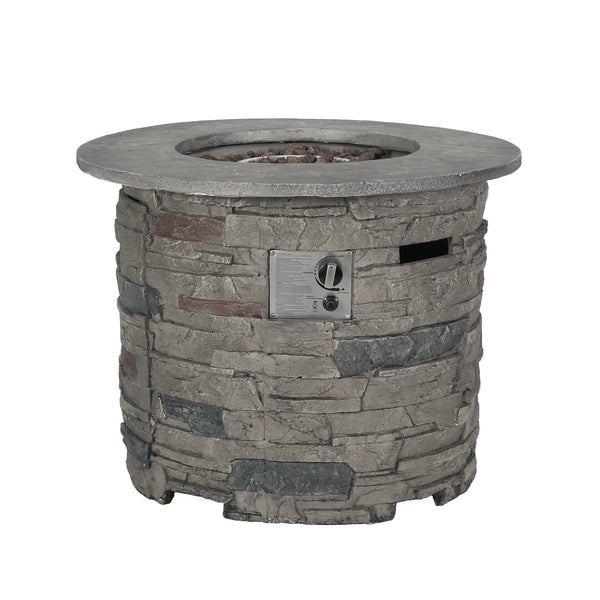English Elm Outdoor Round Propane Fire Pit Table Mgo Stone Finish 40000 Btu Patio Heater 57564.00GRY-40K