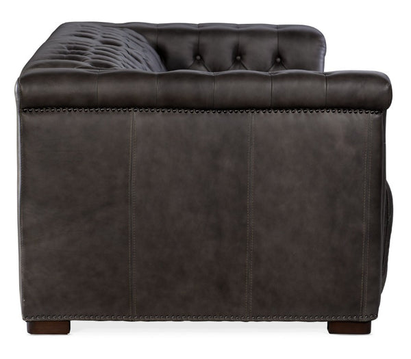 Hooker Furniture Savion Luxurious 2-Over-2 Power Reclining Sofa With Adjustable Headrests And Waxed Aniline Leather Finish Grey SS434-1.5RL-P-PH-096