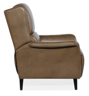 Hooker Furniture Deacon Semi-Aniline Leather Power Recliner With Bustle Back, Power Headrest, Tapered Legs And Luxe Comfort Dark Brown RC109-PH-089