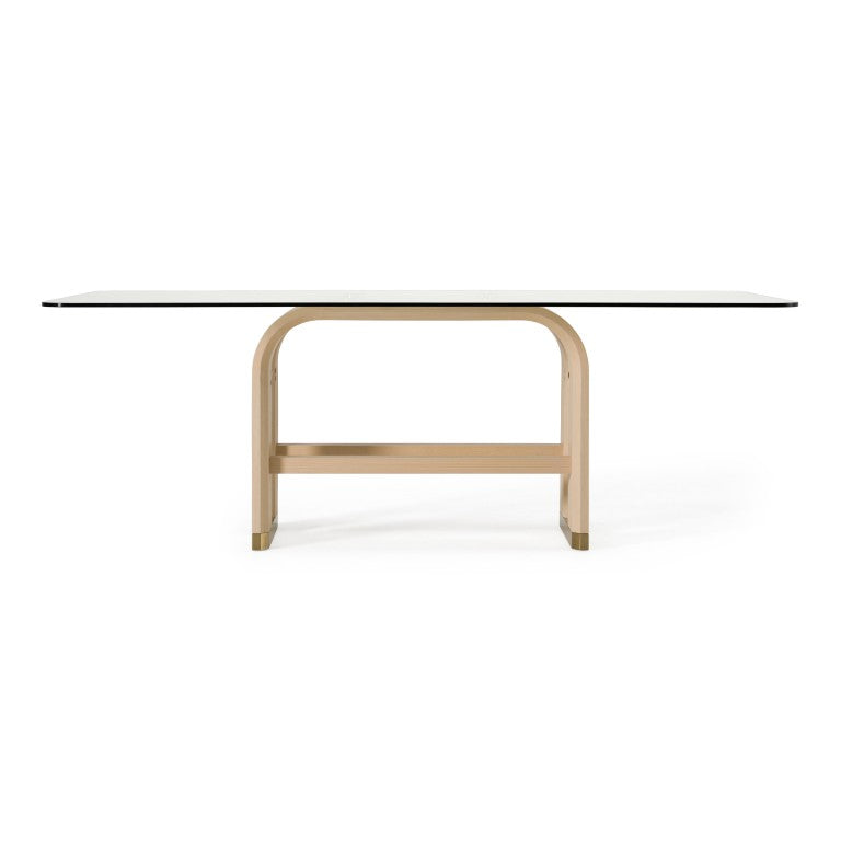 VIG Furniture Florence Rectangular Dining Table With 12Mm Tempered Glass, Natural Oak Veneer & Brushed Gold Accents VGVC-T2410