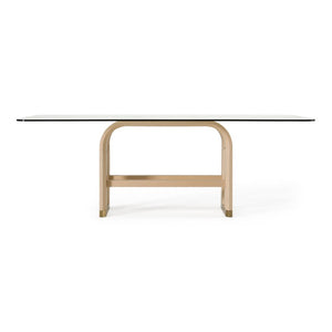VIG Furniture Florence Rectangular Dining Table With 12Mm Tempered Glass, Natural Oak Veneer & Brushed Gold Accents VGVC-T2410