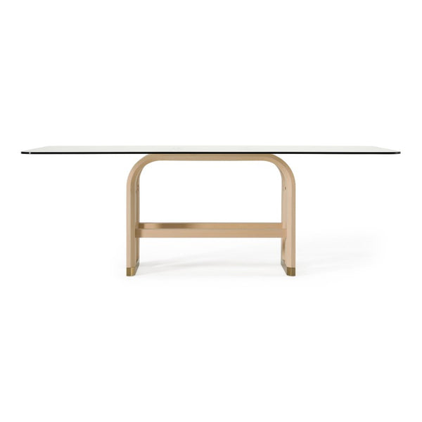 VIG Furniture Florence Rectangular Dining Table With 12Mm Tempered Glass, Natural Oak Veneer & Brushed Gold Accents VGVC-T2410