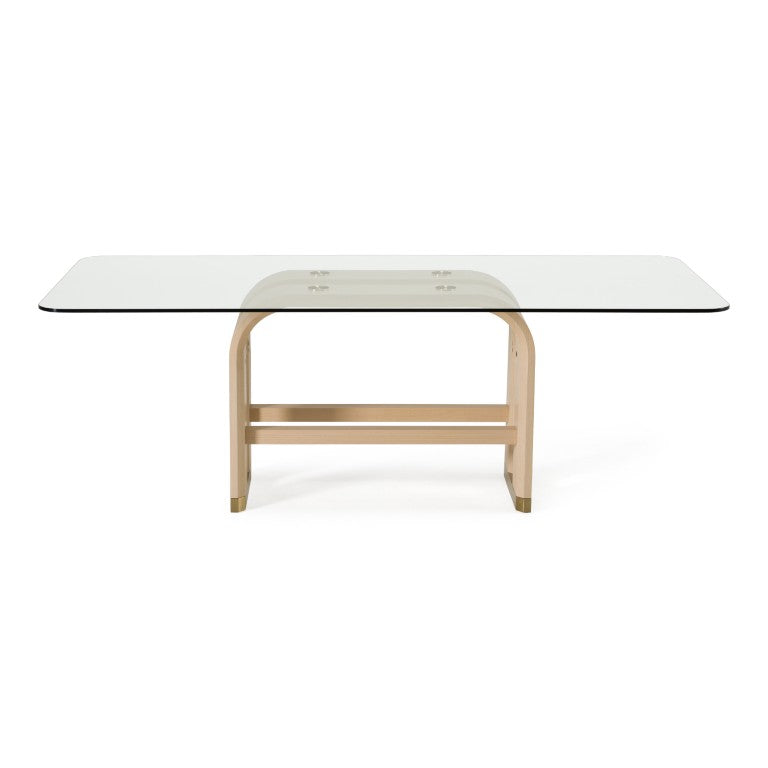 VIG Furniture Florence Rectangular Dining Table With 12Mm Tempered Glass, Natural Oak Veneer & Brushed Gold Accents VGVC-T2410