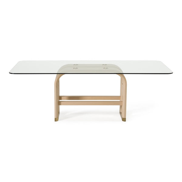 VIG Furniture Florence Rectangular Dining Table With 12Mm Tempered Glass, Natural Oak Veneer & Brushed Gold Accents VGVC-T2410