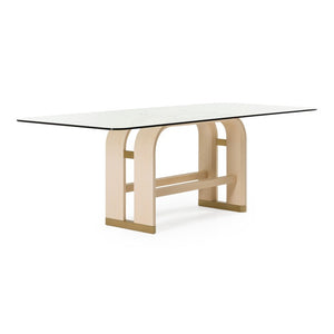 VIG Furniture Florence Rectangular Dining Table With 12Mm Tempered Glass, Natural Oak Veneer & Brushed Gold Accents VGVC-T2410