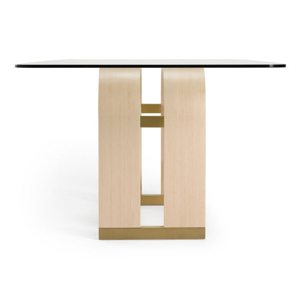 VIG Furniture Florence Rectangular Dining Table With 12Mm Tempered Glass, Natural Oak Veneer & Brushed Gold Accents VGVC-T2410