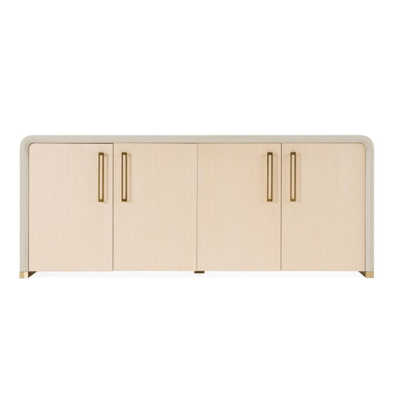 VIG Furniture Florence Modern Beige Leatherette Buffet With Herringbone Upholstery, Gold Trim & 4-Door Storage VGVC-G2410-BGE