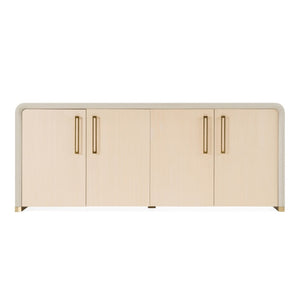 VIG Furniture Florence Modern Beige Leatherette Buffet With Herringbone Upholstery, Gold Trim & 4-Door Storage VGVC-G2410-BGE