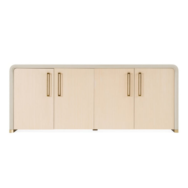VIG Furniture Florence Modern Beige Leatherette Buffet With Herringbone Upholstery, Gold Trim & 4-Door Storage VGVC-G2410-BGE