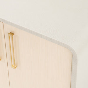 VIG Furniture Florence Modern Beige Leatherette Buffet With Herringbone Upholstery, Gold Trim & 4-Door Storage VGVC-G2410-BGE