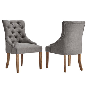 Homelegance By Top-Line Ophilia Linen Button Tufted Curved Back Dining Chairs (Set of 2) Light Natural Wood