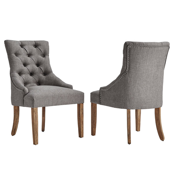 Homelegance By Top-Line Ophilia Linen Button Tufted Curved Back Dining Chairs (Set of 2) Light Natural Wood